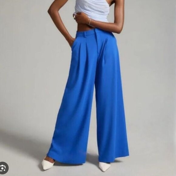 Maeve by Anthropologie The Avery Cobalt Blue Pleated Wide Leg Trouser Plus 24W - Picture 1 of 10